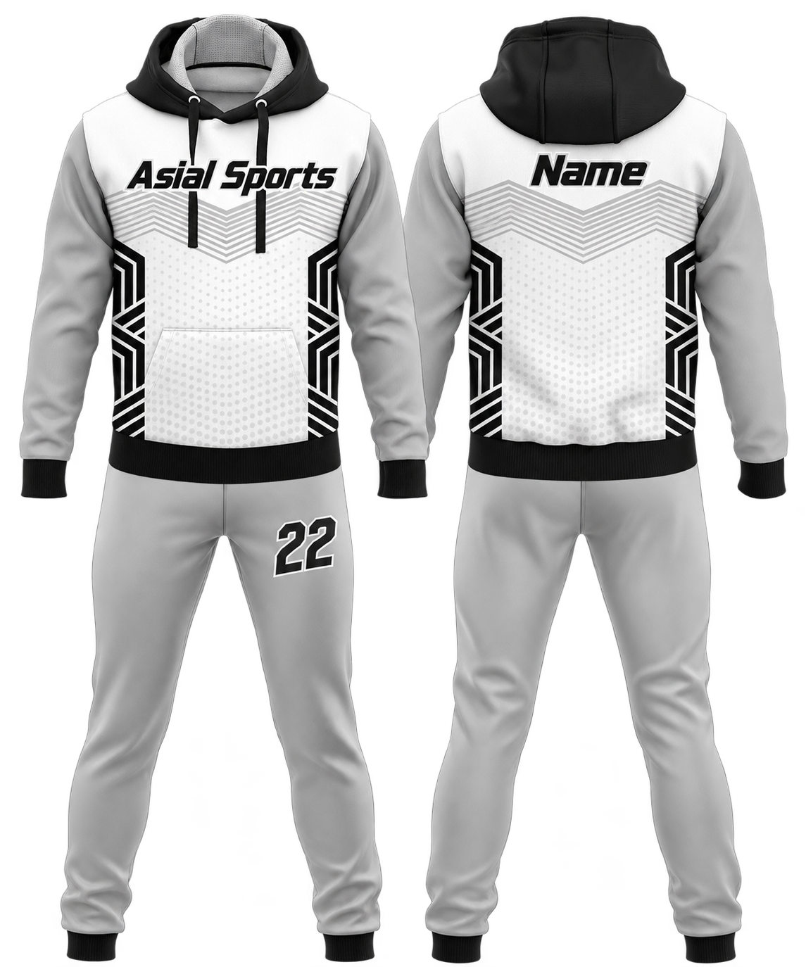 Custom Geometric Tracksuit in Black and White with Hoodie and Jogger Pants