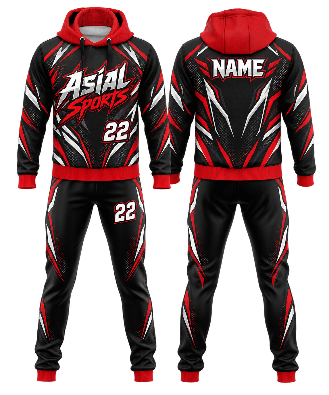 Custom Spartan Warrior Tracksuit with Bold Geometric Patterns in Black and Red