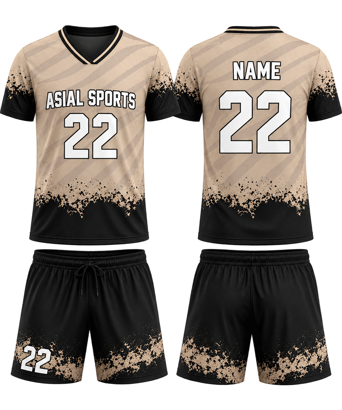 Sand & Black Splatter Performance Jersey & Shorts Set