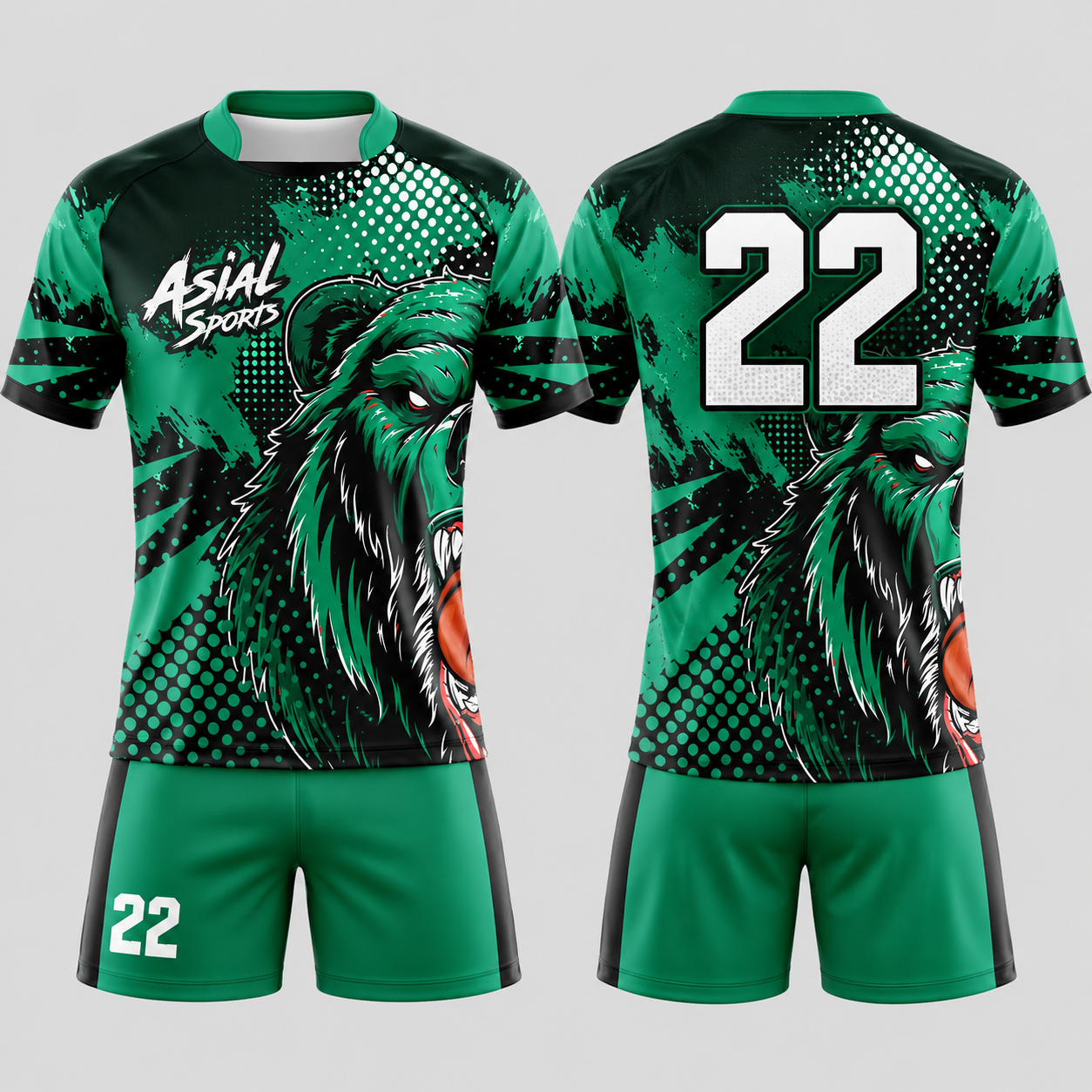 Premium Custom Green Bear Graphic Rugby Uniform New You Sports Design