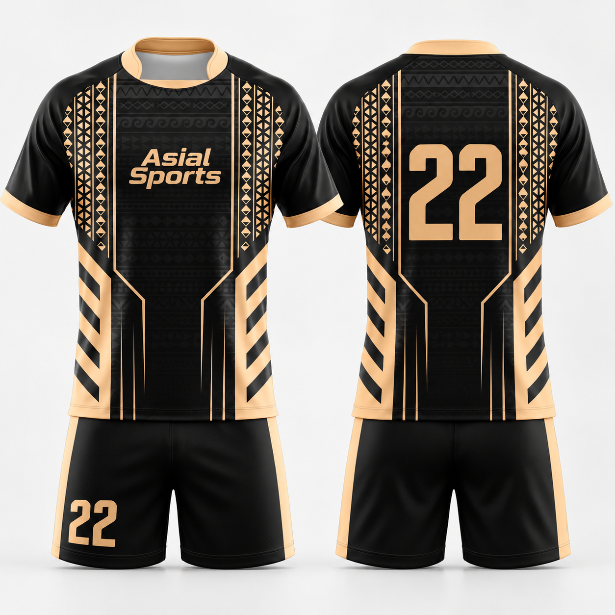Premium Custom Black Gold Tribal Rugby Uniform New You Sports Design