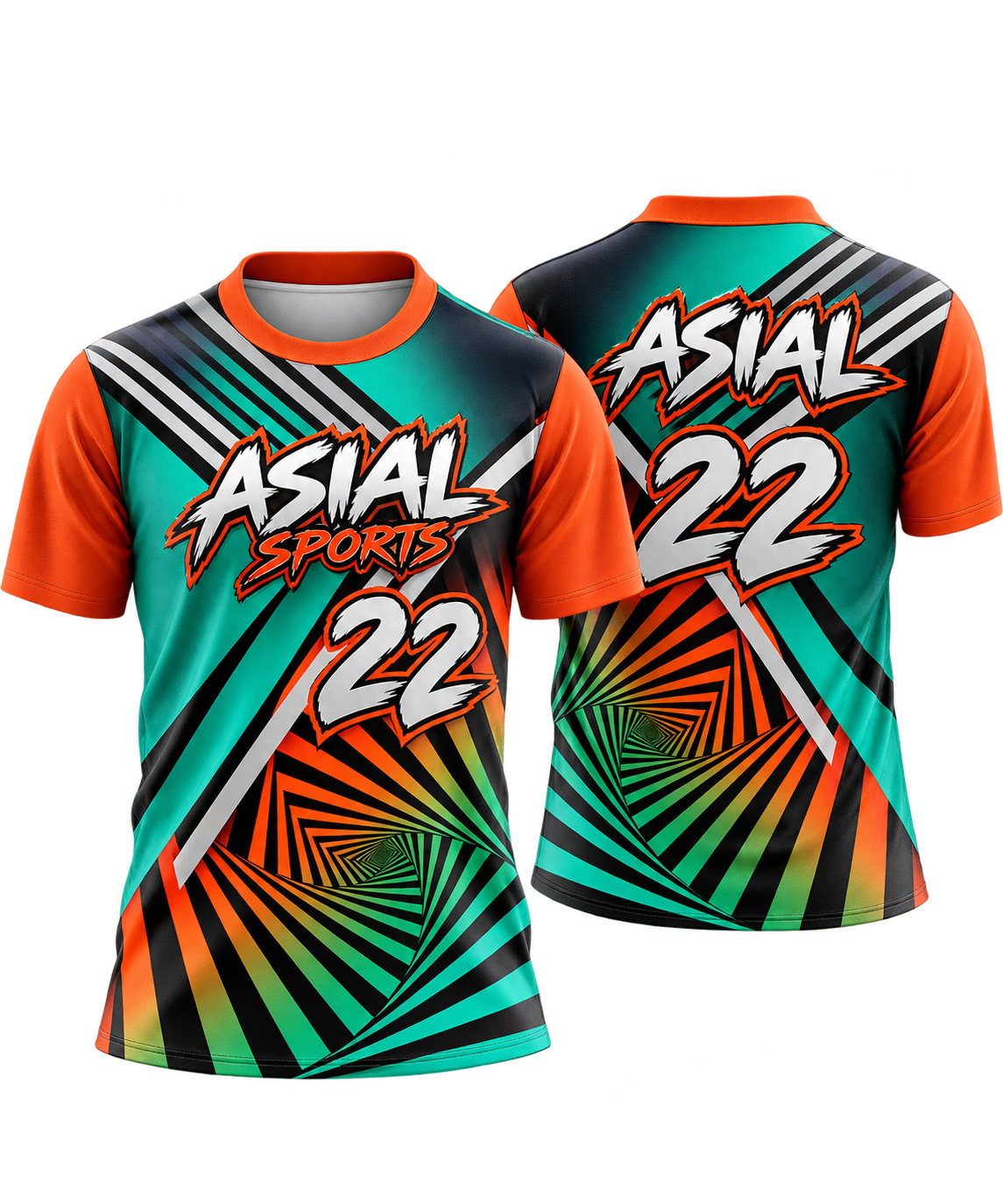 Orange & Green Vortex Sports T-Shirt