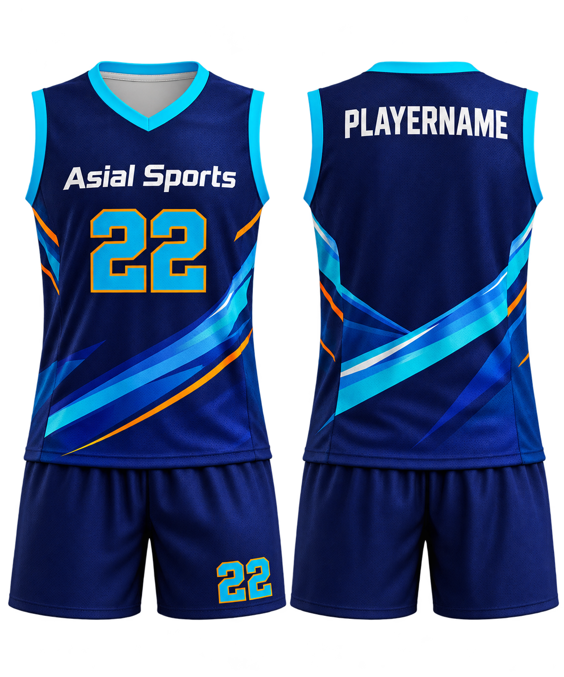 Custom Sublimated Volleyball Uniform Set Navy Teal And Orange New You Sports Design