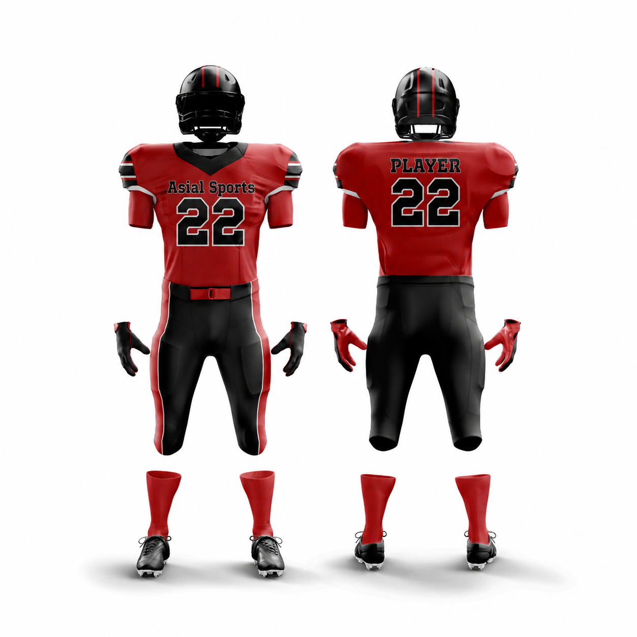 American Football Uniform in Red and Black with Classic Design