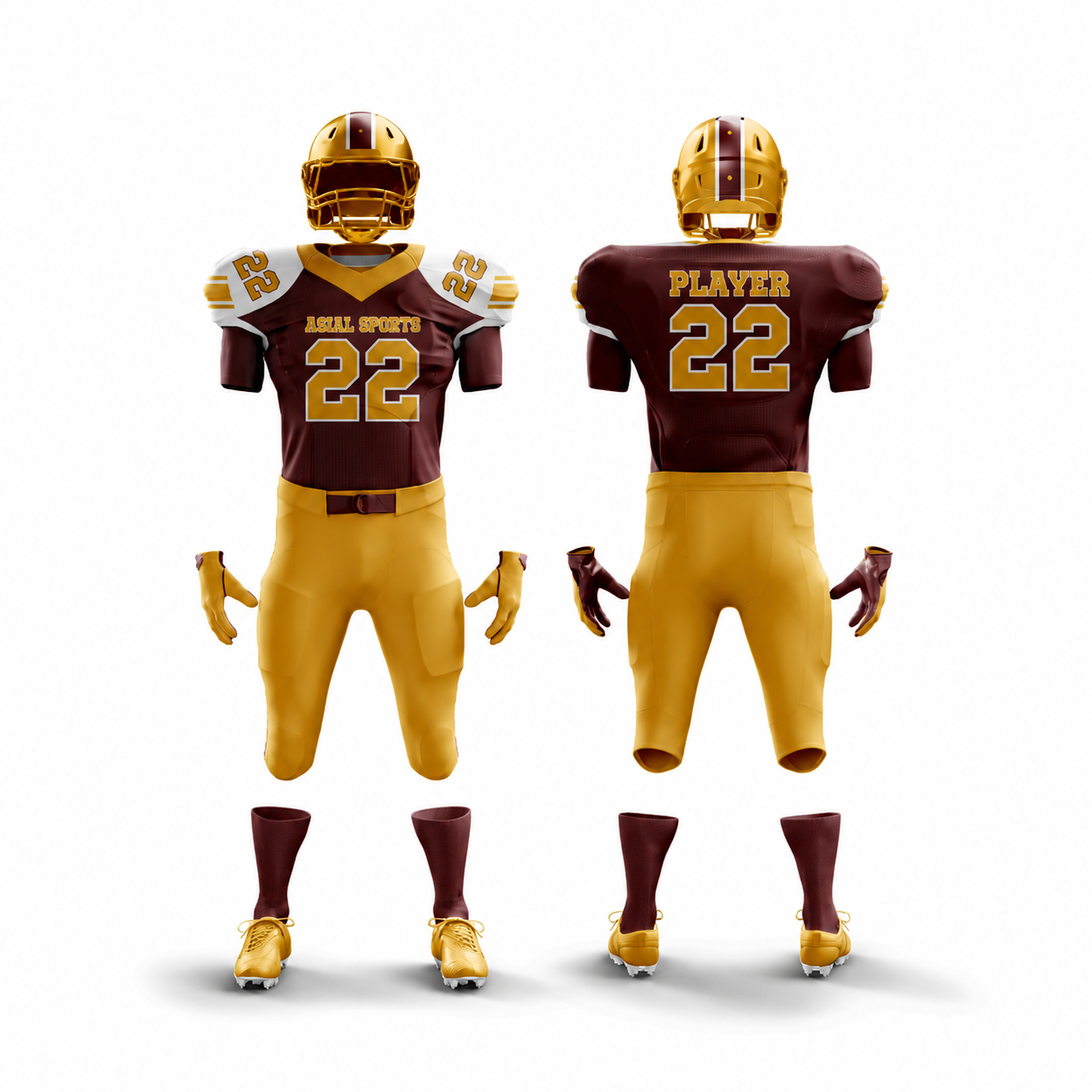American Football Uniform in Brown and Gold with Elegant Design