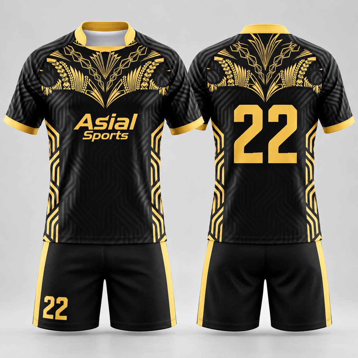 Premium Custom Black Gold Elite Tribal Rugby Uniform New You Sports Design