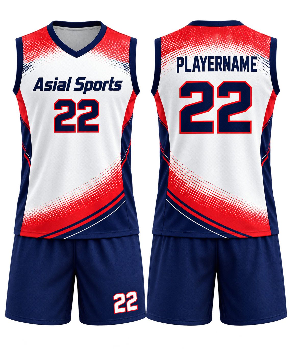 Custom Sublimated Volleyball Uniform Set White Red And Navy New You Sports Design