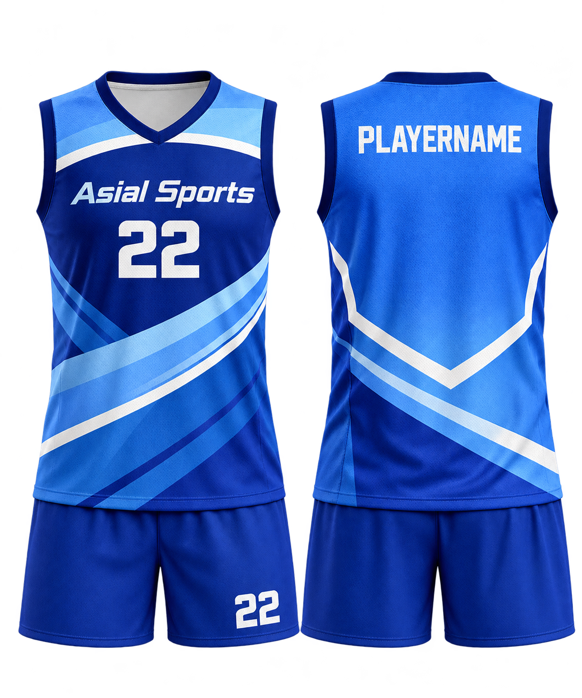 Custom Sublimated Volleyball Uniform Set Royal Blue And Sky Blue New You Sports Design