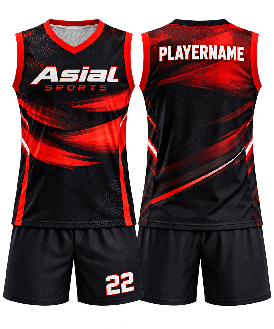 Custom Sublimated Volleyball Uniform Set Black And Red Flame New You Sports Design