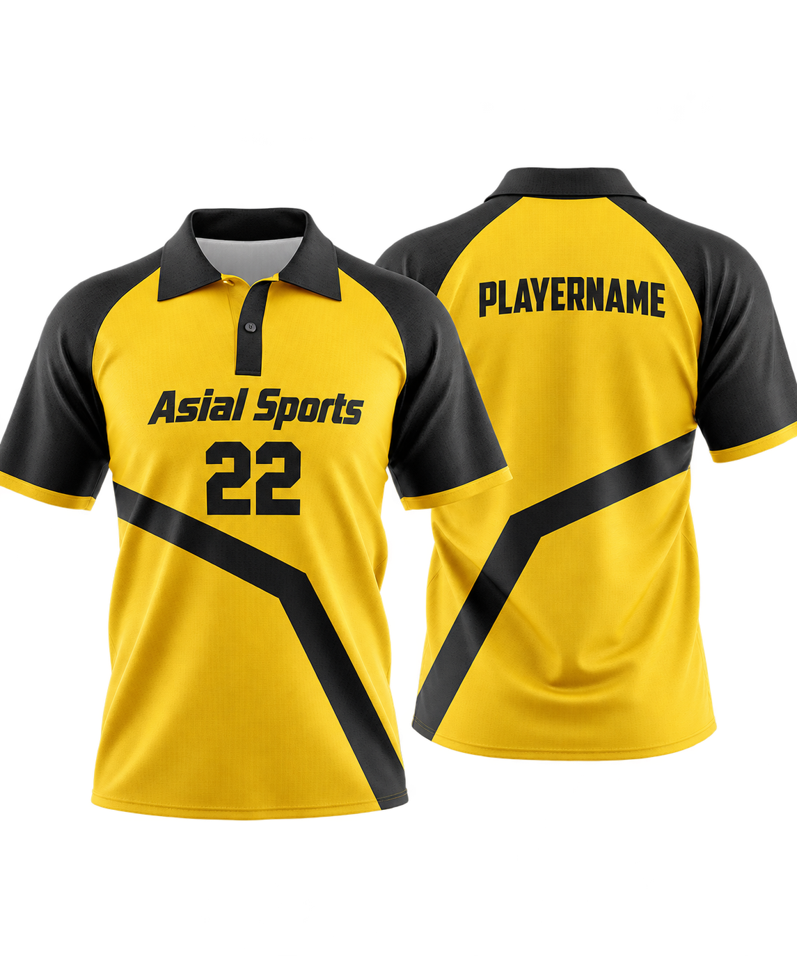 Yellow and Black Raglan Polo Shirt With Geometric Performance Design and Custom Name and Number