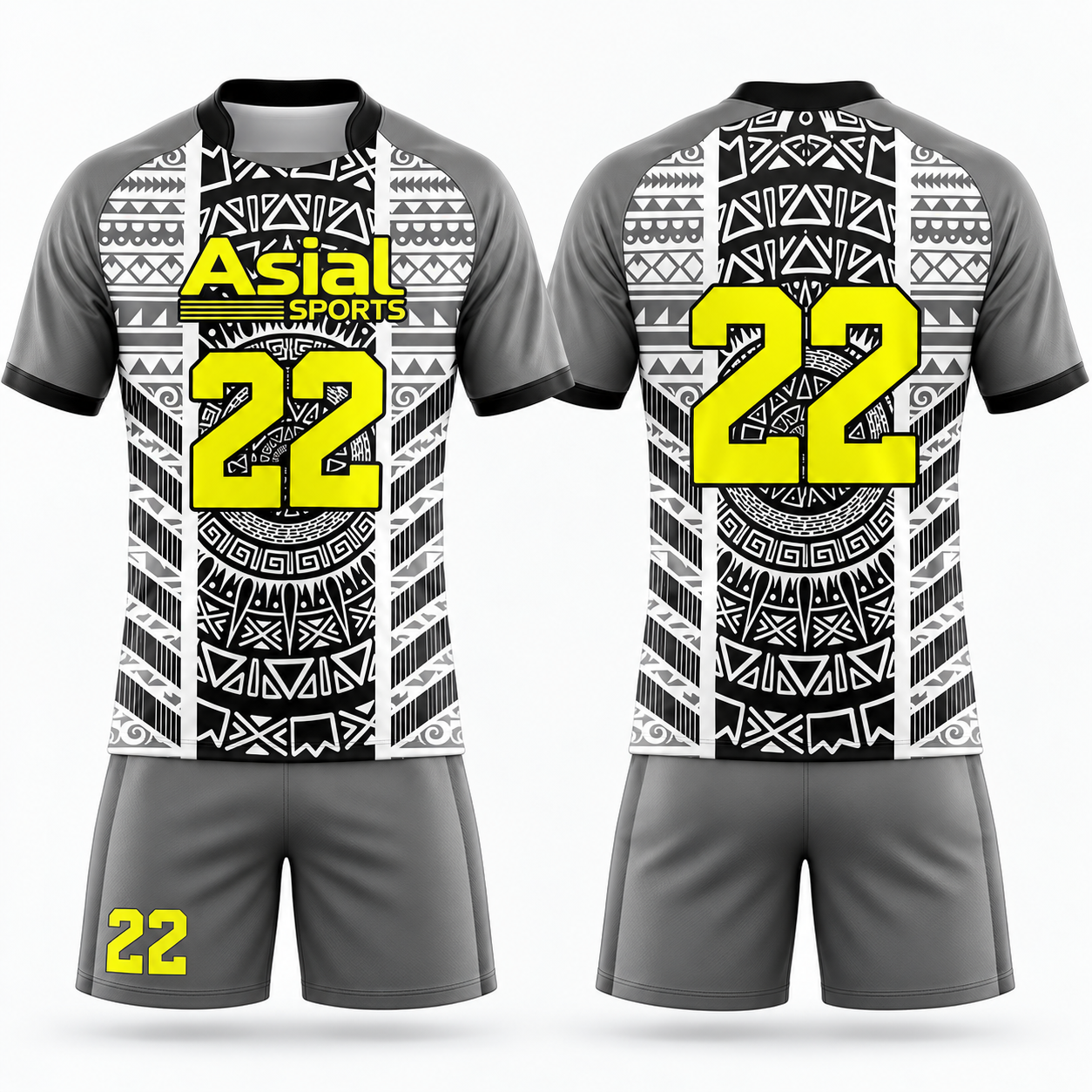 Premium Custom Grey Black Tribal Rugby Uniform New You Sports Design