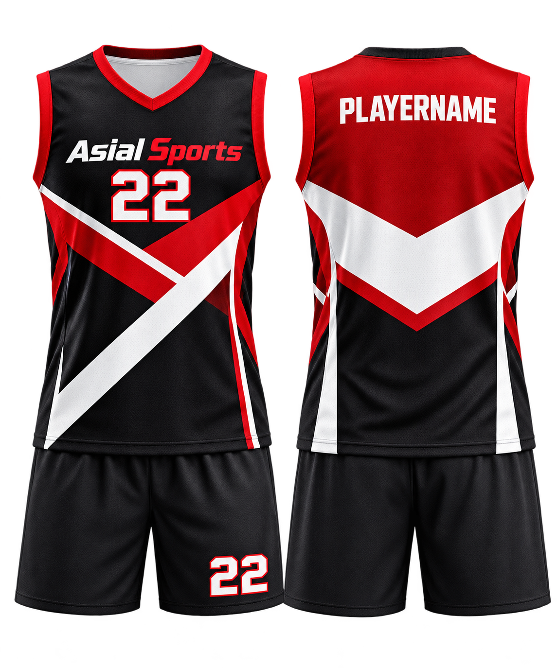 Custom Sublimated Volleyball Uniform Set Black Red And White New You Sports Design