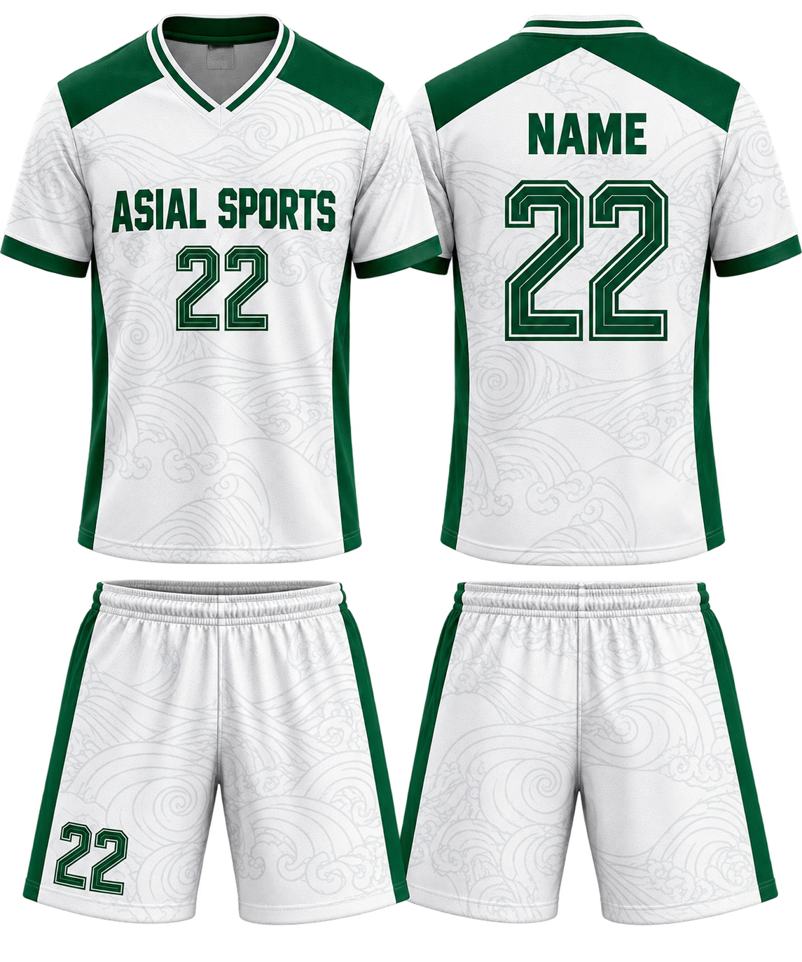 White & Forest Green Performance Team Jersey & Shorts Set