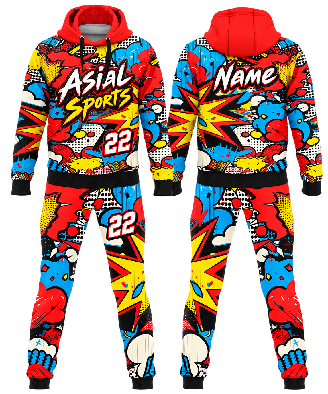 Custom Pop Art Tracksuit with Colorful Comic-Inspired Design and Explosive Effects