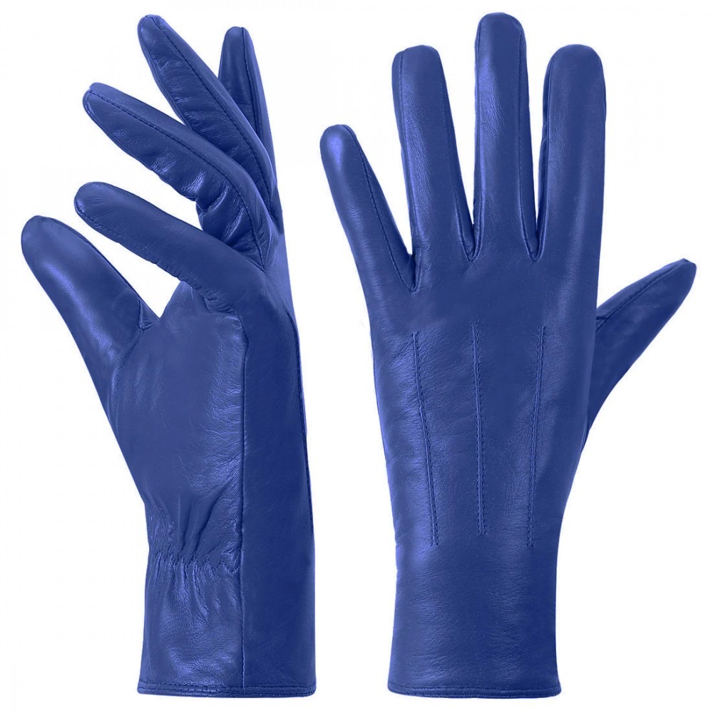 Warm Driving Lambskin Leather Gloves Blue — image 1