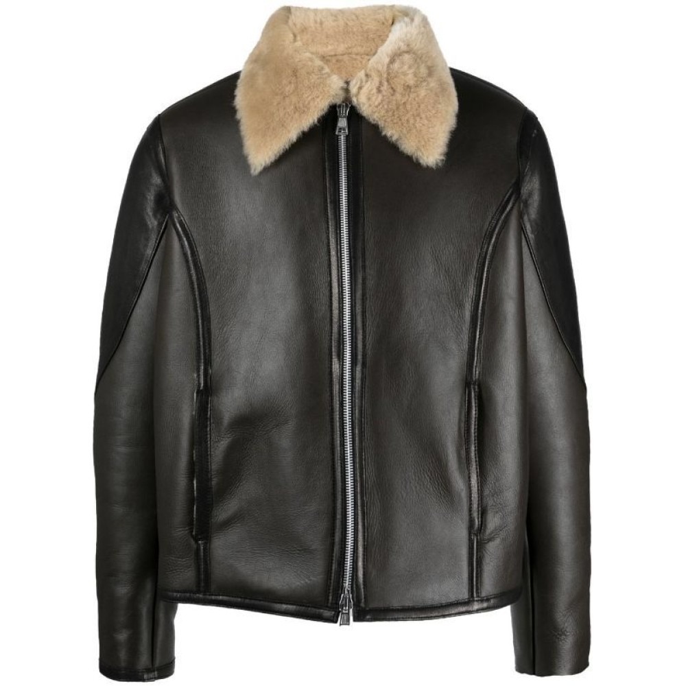 shearling-collar leather pilot jacket — image 1