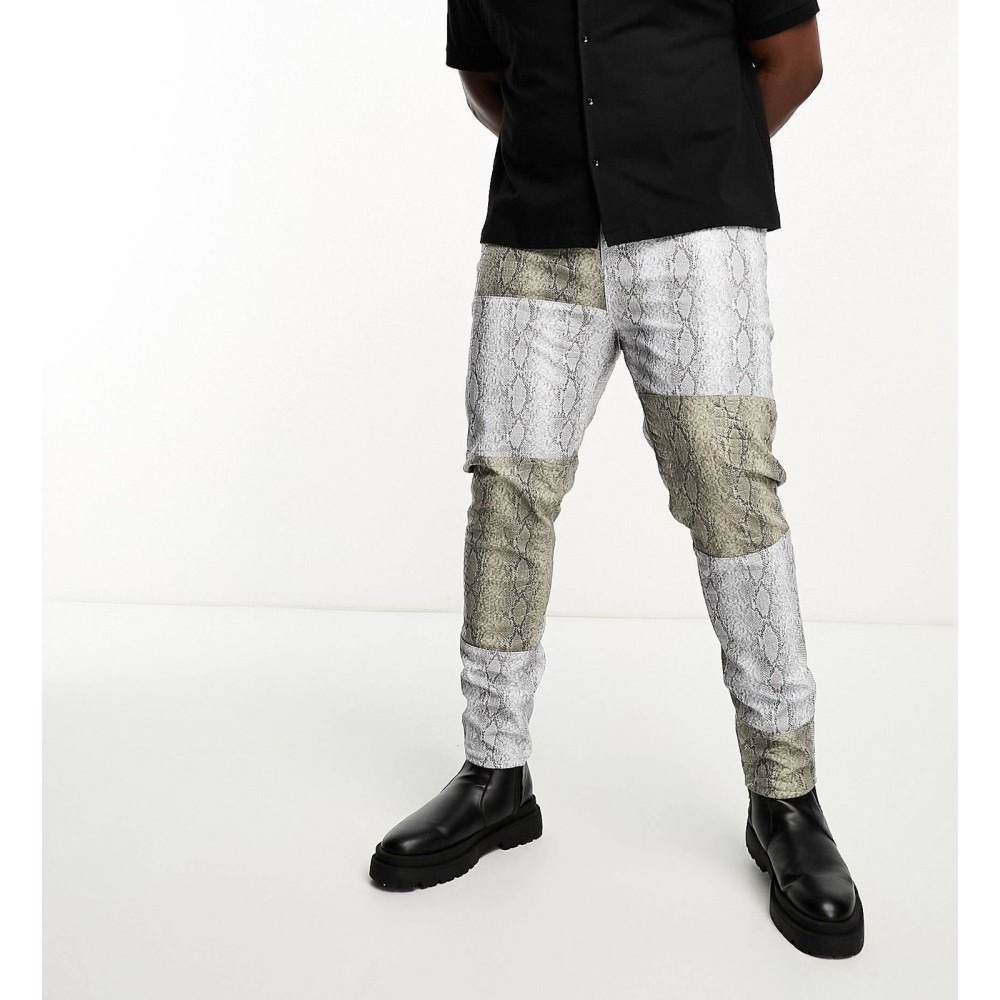 skinny jeans in gray snake print croc leather look with contrast panels — image 1
