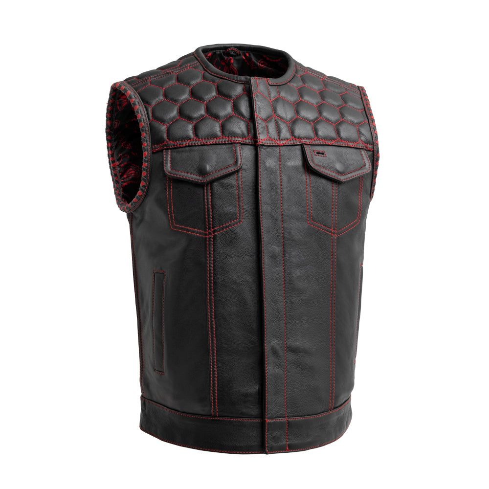 Men's Club Style Leather Vest - Red — image 1