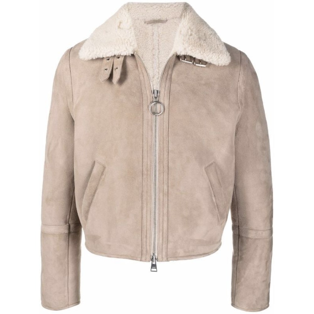 contrast-collar leather jacket — image 1