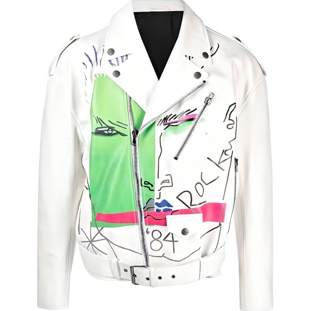 graphic-print leather jacket — image 1