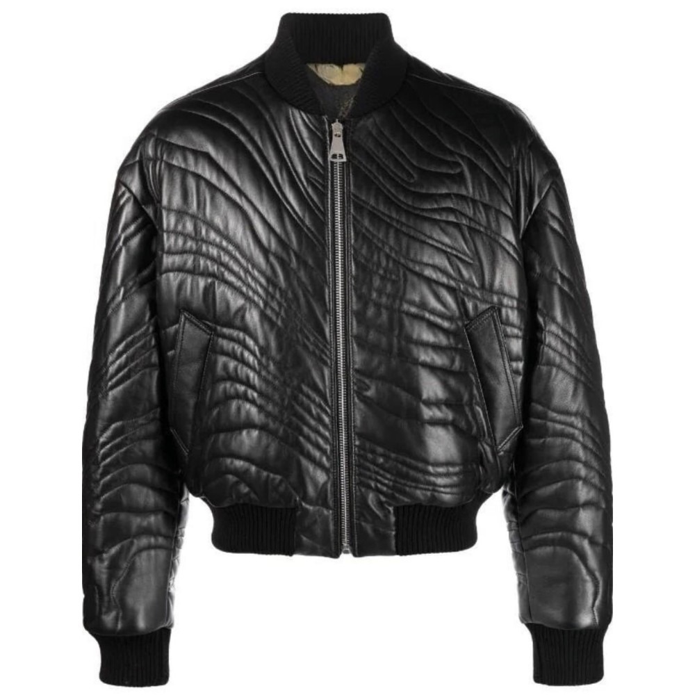 stripe-quilted leather bomber jacket — image 1