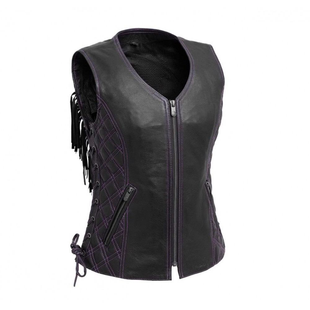 Women's PURPLE STICHED Motorcycle Leather Vest — image 1