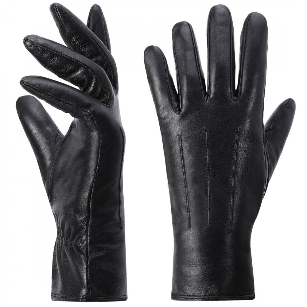 Warm Driving Lambskin Leather Gloves Black — image 1
