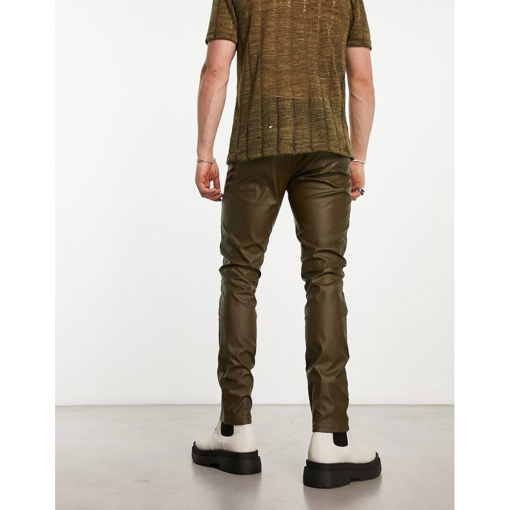 leather look skinny trousers in khaki — image 1