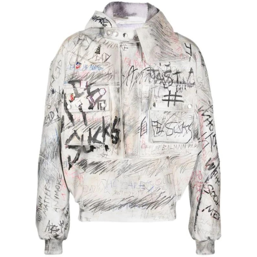 graffiti-print aviator leather jacket — image 1