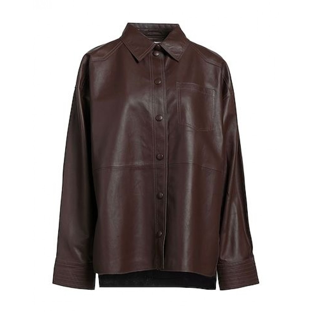 dark brown Solid color shirt in leather — image 1
