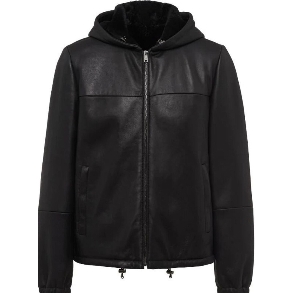 panelled leather bomber jacket — image 1