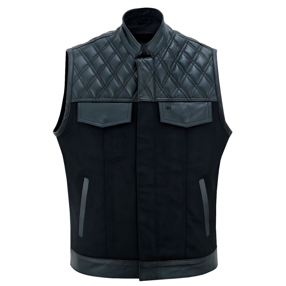 Leather and Denim Combo Biker Vest — image 1