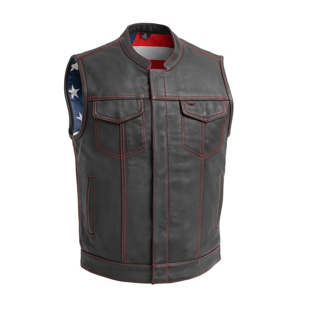 Men's Leather Motorcycle Leather Vest - Red Stitch — image 1