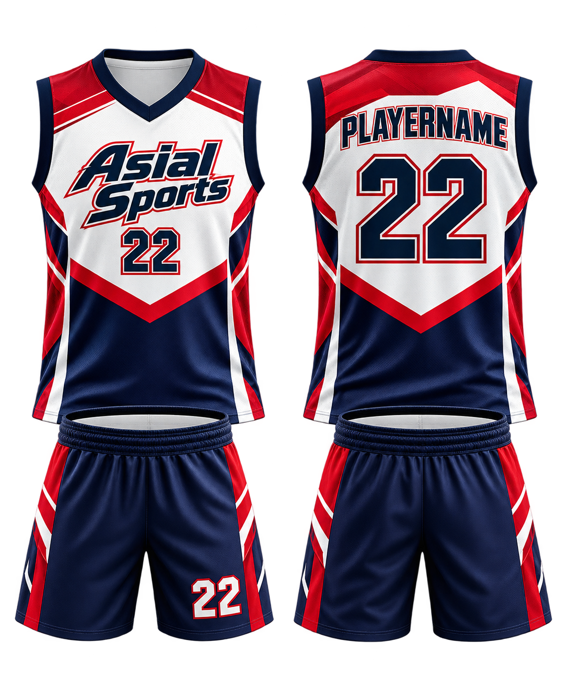 Custom Sublimated Volleyball Uniform Set White Red And Navy Chevron New You Sports Design