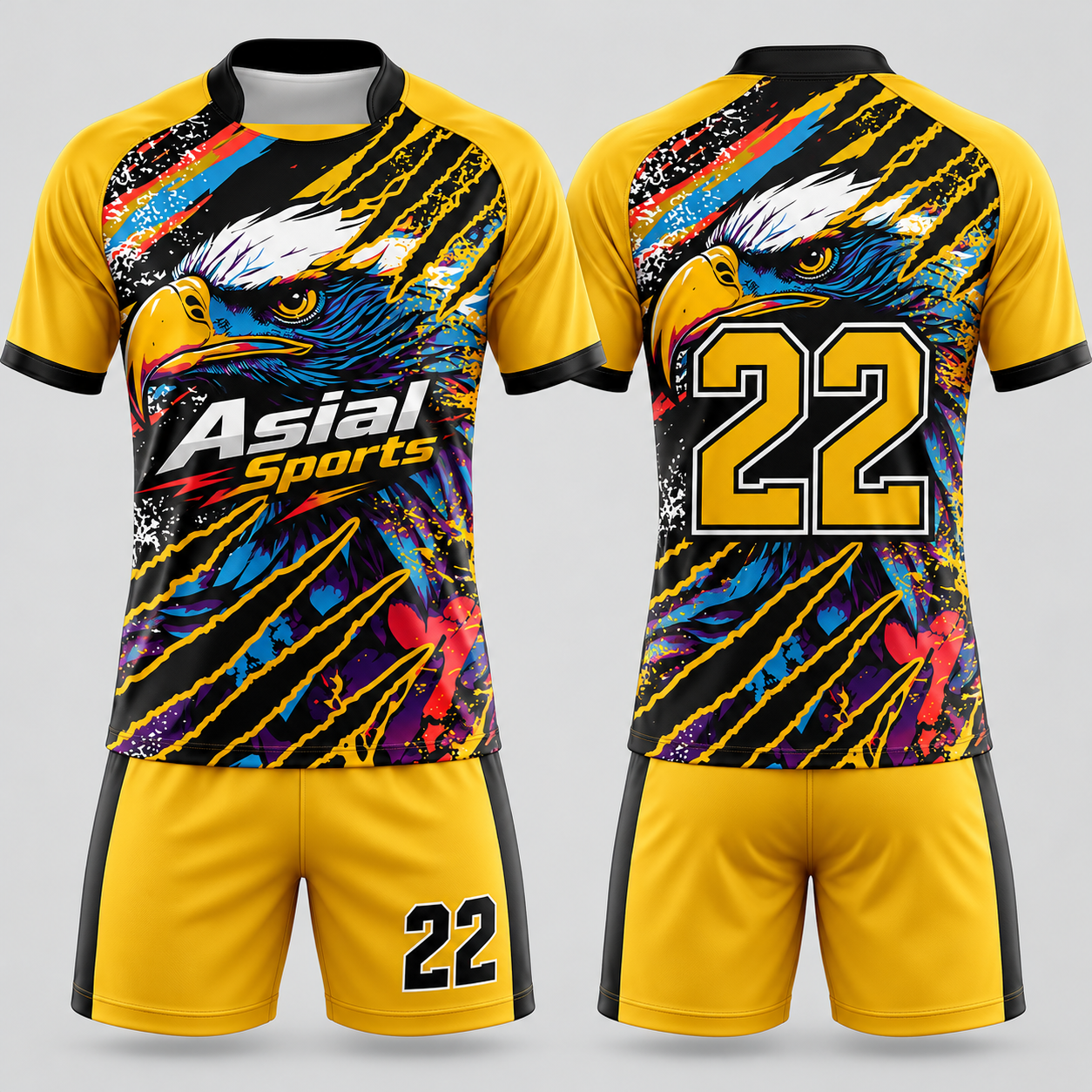 Premium Custom Yellow Eagle Graphic Rugby Uniform New You Sports Design