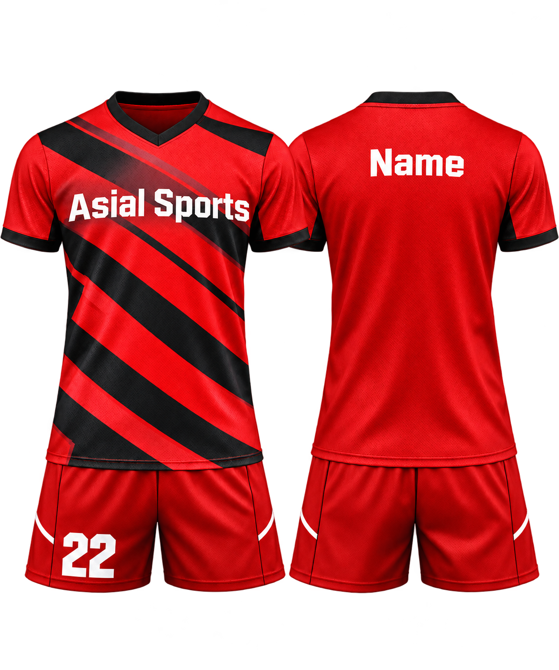 Premium Custom Red Black Diagonal Stripe Soccer Uniform New You Sports