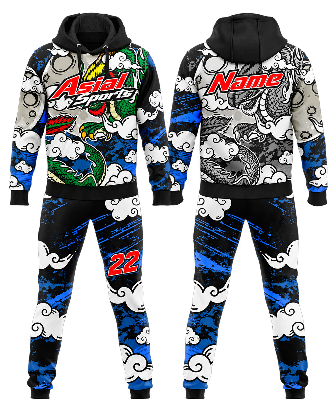 Custom Japanese Dragon Tracksuit with Artistic Waves