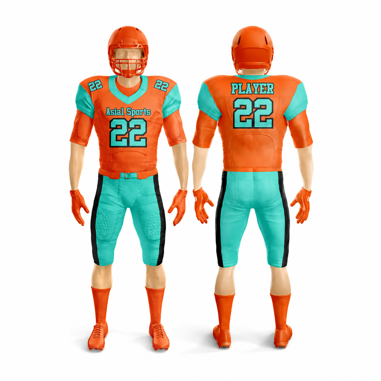 American Football Uniform in Orange and Turquoise