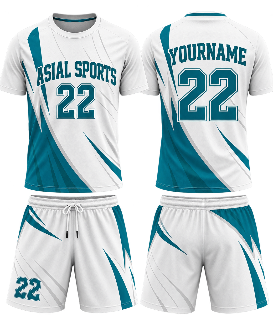 White & Teal Performance Team Jersey & Shorts Set