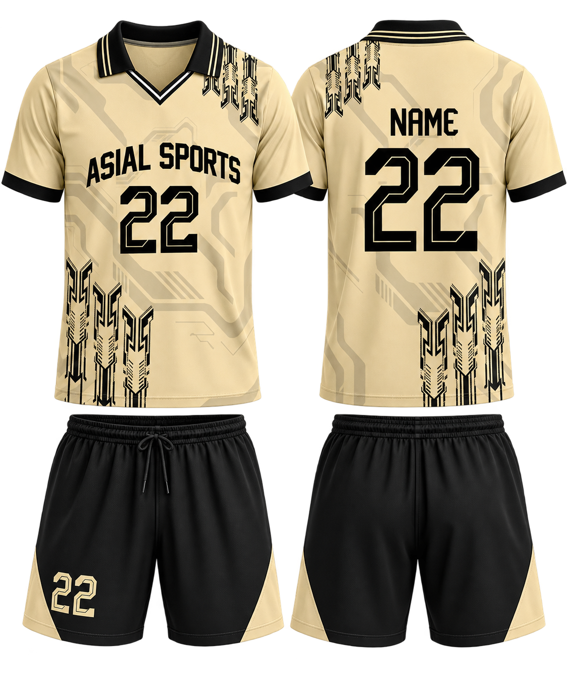 Sand & Black Performance Polo Jersey & Shorts Set