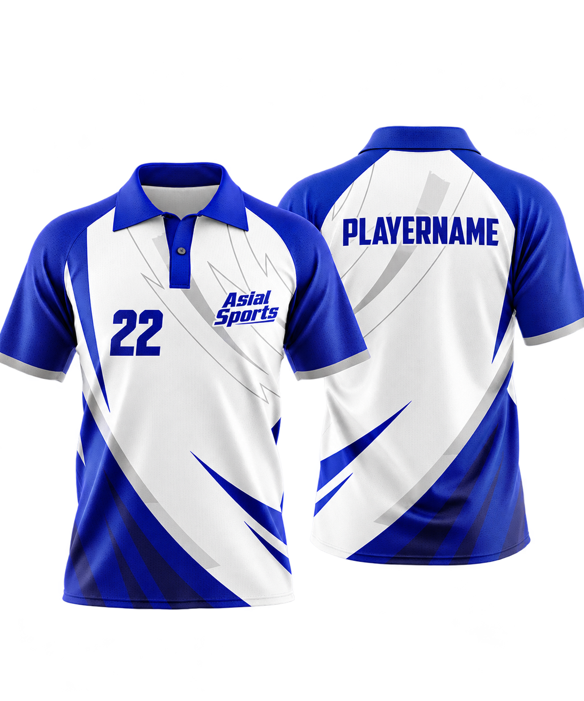 Blue and White Raglan Polo Shirt with Dynamic Stroke Design