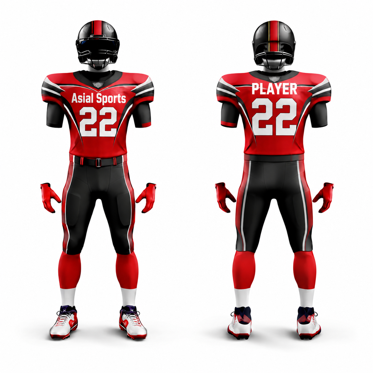 Custom Sublimated American Football Uniform Set With Red And Black Power Design