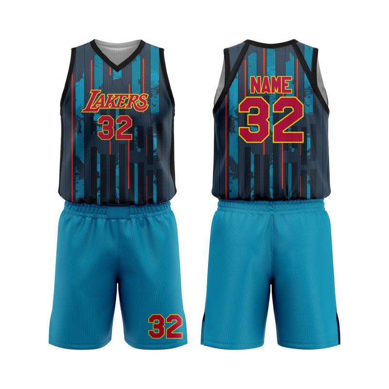 Teal and Black "Lakers New Vision" Basketball Uniform with Vertical Stripes and Modern Design — image 1