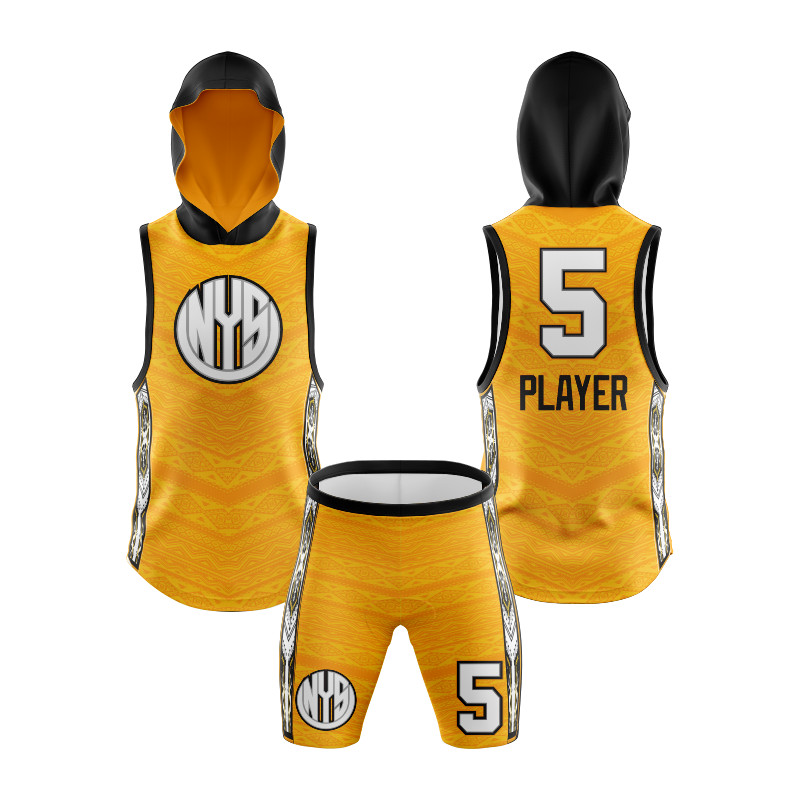 7v7 Sleeveless Hooded Football Uniform with Yellow and Black Tribal Design Featuring NYS Branding — image 1