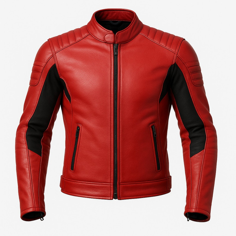 Premium Red And Black Leather Biker Jacket Zentro Leather Design — image 1
