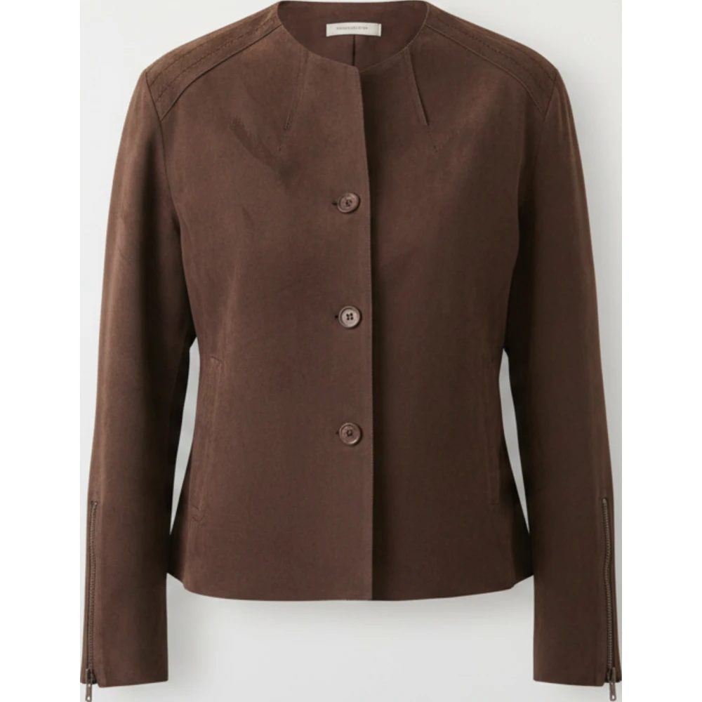 Tonya Brown Faux Suede Jacket Relaxed Boxy Button Front Style - Sialwear International — image 1