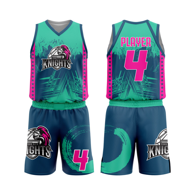 Teal, Pink, and Navy "Knights Elite" Basketball Uniform with Modern Abstract Design — image 1