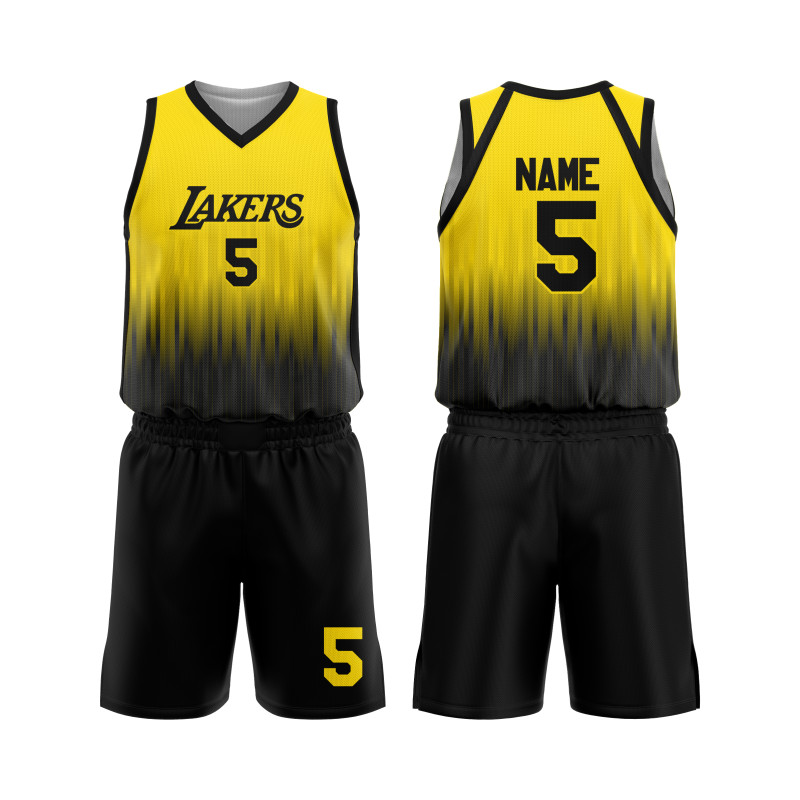 Yellow and Black "Lakers Elite" Basketball Uniform with Modern Gradient Fade — image 1