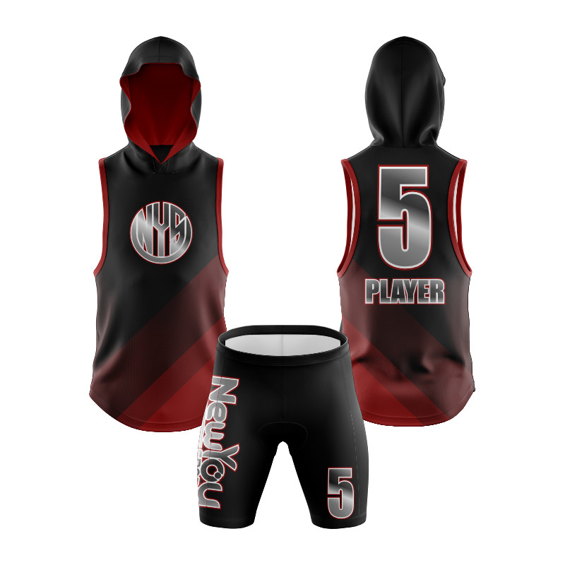 7v7 Sleeveless Hooded Football Uniform with Black and Red Gradient Design Featuring NYS Branding — image 1