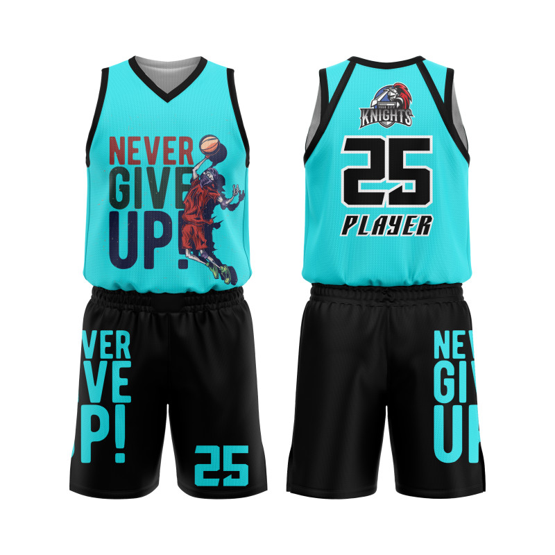 Knights Blue Basketball Uniform with Motivational Design and Vibrant Light Blue and Black Colors — image 1
